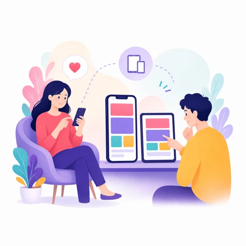 スマートフォンとタブレットで見やすさを確認するイラスト